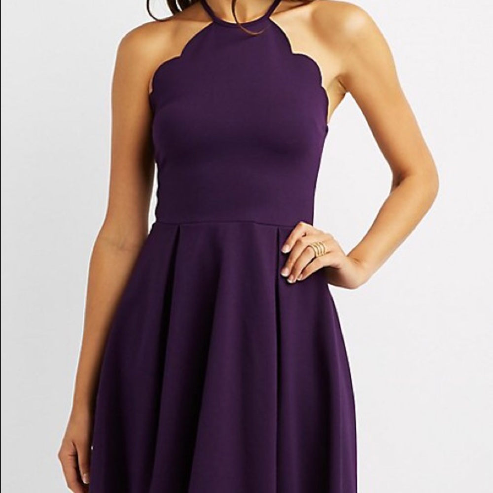 Scalloped Bib Neck Skater Dress - Charlotte Russe